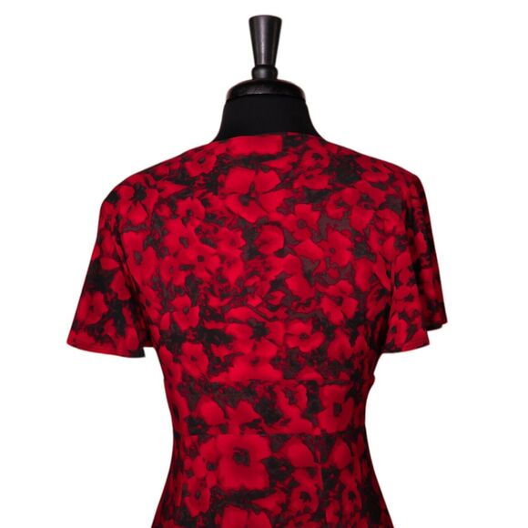 Chaps Ralph Lauren Women's Dress Red Floral Stretch V-Neck Fit Flare Sheath S - Picture 7 of 8